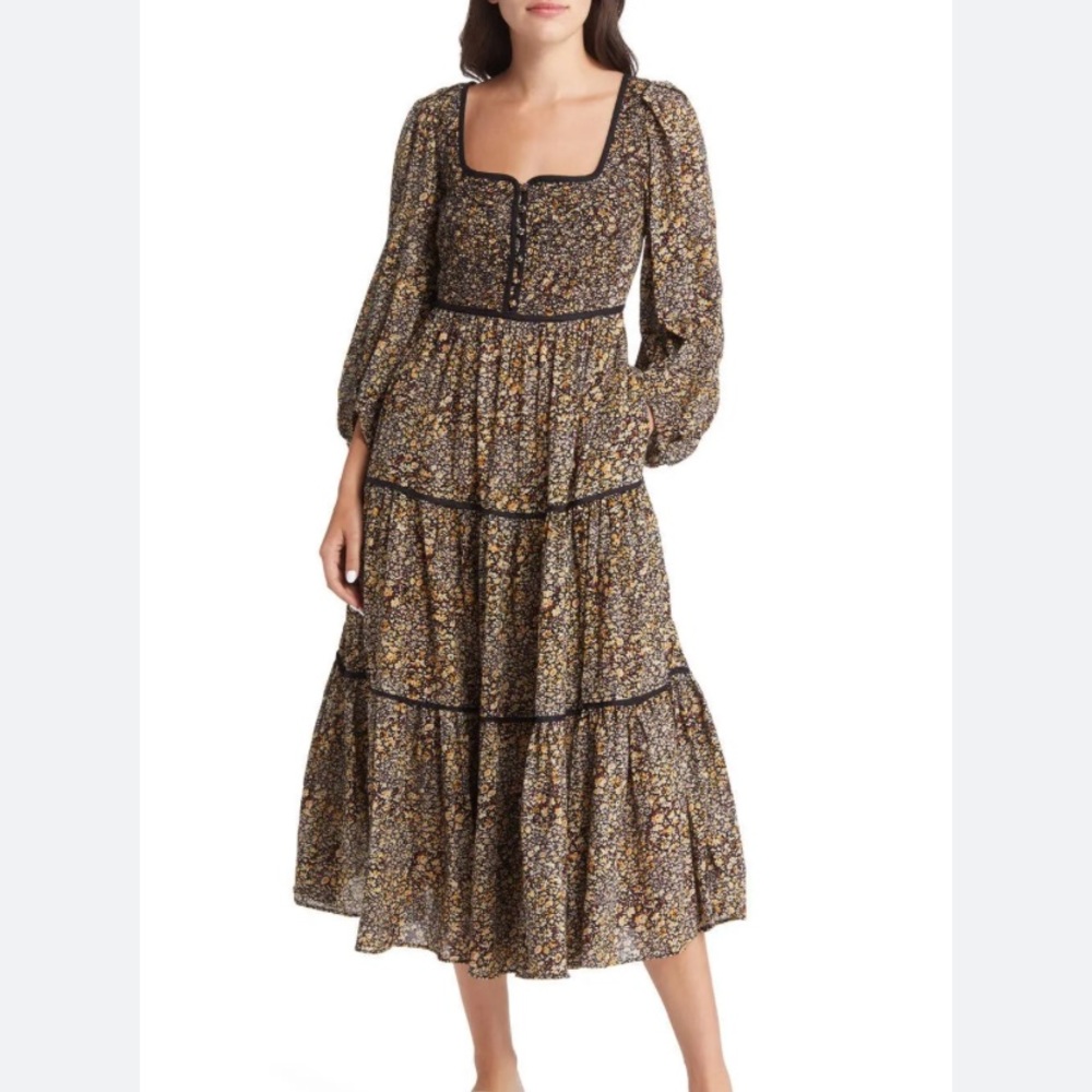 Madewell Embroidered Tiered Midi Dress in Cottage Garden
